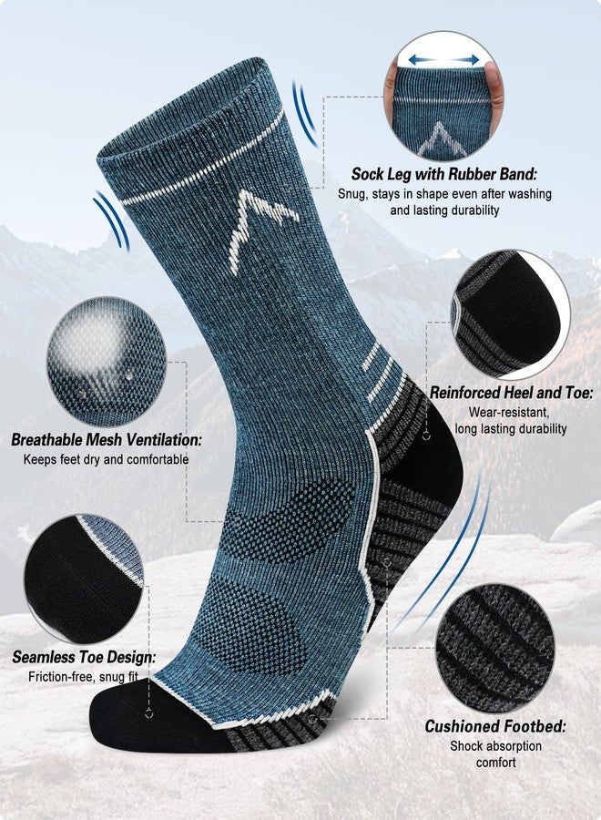 SIXDAYSOX Mens Merino Wool Hiking Socks, 2 Pack Light Weight Cushioned Crew Socks for Outdoor Trekking Cycling Size 8-12 (Blue+Dark Grey) - Image 3
